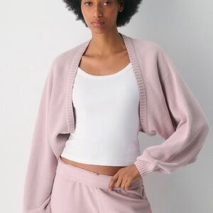 TNA Blush Cropped Open-Front Balloon Sleeve Cardigan